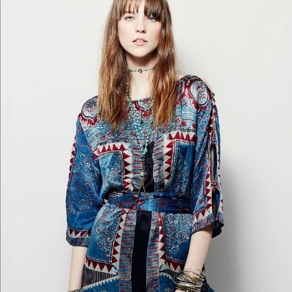 Zaharah Blue Bohemian Silky Printed Dress - Picture 4 of 6